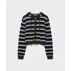 로우클래식 STRIPED ZIP-UP HOODIE SWEATER_BROWN [LC263KN03BR] 7097904