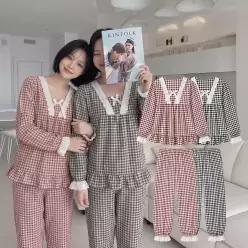 (긴팔) 체크 프릴 파자마 여성 잠옷 홈웨어