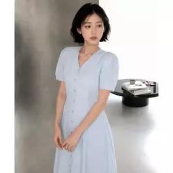 GENERALIDEA 스트라이프 브이넥 퍼프 롱 원피스 [SKY BLUE] / GF2LOP514 113983