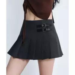 WOMAN 우먼즈 로 라이즈 버클 플리츠 미니 스커트 [그레이] 641555