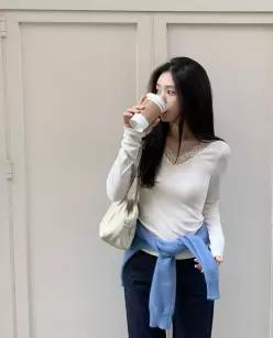 에스텔 레이스 티 / 레이스티셔츠 골지티셔츠 이너티 여성티셔츠 티셔츠 페미닌룩 가을하객룩