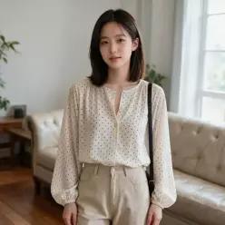[하프클럽/]도트 쉬폰 블라우스 여성 봄 가을 데일리 출근룩 하객룩 상의 오