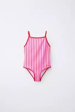 [국내매장] ZARA 여아 6-14세 / 스트라이프 스윔수트 - 네온 로즈핑크 1492/697/640 558840