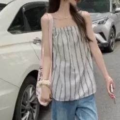 [하프클럽/]여름 나시 블라우스 민소매 A라인 플레어 스트라이프 여성