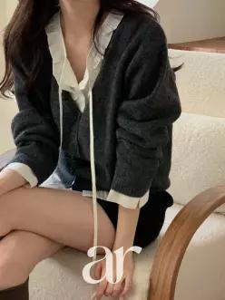 프릴 블라우스 레이어드 일체형 니트 가디건 데일리룩 겨울니트 하객룩 러블리룩 cd3515
