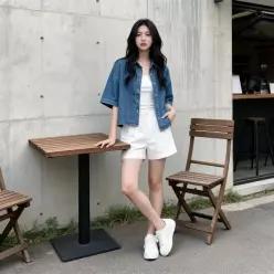 [하프클럽/]크롭 데님 반팔 자켓 루즈핏 봄 여름 간절기 데일리 아우터 상의