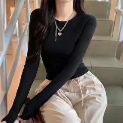 [하프클럽/]여성 슬림핏 긴팔 티셔츠 베이직 무지 상의