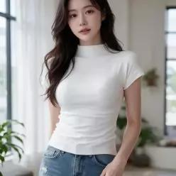 [하프클럽/]모크넥 반팔 티셔츠 데일리 여름 이너웨어 라운드넥 상의 탑 기