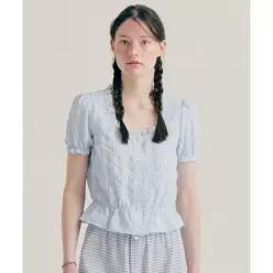 벤시몽 BENSIMON CHECK PATTERN FRILL BLOUSE - SKY BLUE 538385 333793