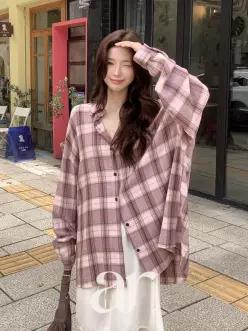 (MADE/초겨울까지/보온성/체형커버) 캐릿 파스텔 체크 피치기모 오버핏 가을셔츠 bs8892