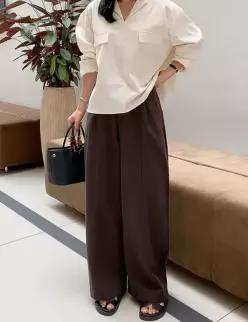 카카오 절개 와이드핏 코튼 팬츠 (one color) 뒷밴딩!
