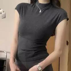 [라일리여성의류] Rly 여성 하프넥 슬림핏 반팔 이너티셔츠