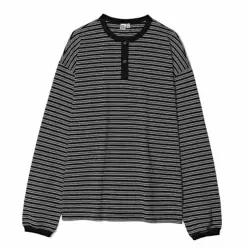 [매장정품] 파르티멘토 [10/16 예약]_Henley Neck Stripe Long Sleeve Black 3429540