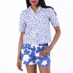 마르니 우먼 올 오버 프린트 실크 셔츠 Brand Size 40 (US 8) CAMA0615S0-BLUE 라일락 1308697