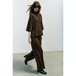 ZARA BASIC 베이직 PIQUE 피케 TROUSERS 트라우저스 바지 팬츠 - Dark 다크 BROWN 브라운 5067/165/716