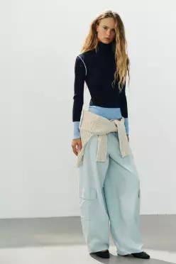 ZARA 골지 니트 스웨터 - 네이비 3921/102/401