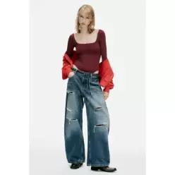 ZARA POLYAMID 미드E BODYSUIT 바디수트 수트 SQUARE 스퀘어 NECK 넥LINE - Wine 5039/850/660