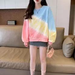 [하프클럽/]여성 오로라 파스텔 그라데이션 루즈핏 맨투맨 긴팔 가을 상의