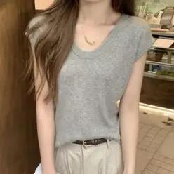 [하프클럽/]데일리 가을 여성 니트 U넥 긴팔 이너 상의 스웨터