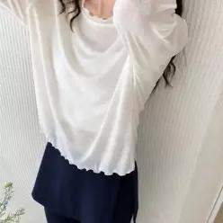 [하프클럽/]러블리 가을 여성 티셔츠 프릴 라운드넥 러플 긴팔 상의 데일리