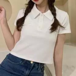 [라일리여성의류] Rly 여성 카라 크롭 반팔티셔츠