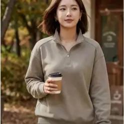 [하프클럽/]남녀공용 카라 집업 맨투맨 루즈핏 긴팔 티셔츠 가을 상의