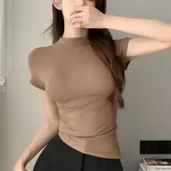 [라일리여성의류] Rly 여성 터틀넥 반팔티 슬림핏