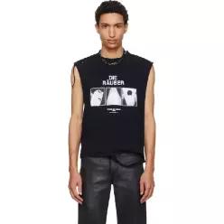 [HYACYN]Black EET Die Raeuber Cotton Distressed Tank Top 261446M213003