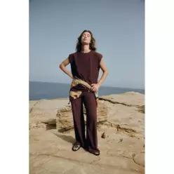 ZARA 자라 RUSTIC 러스틱 STRAIGHT 스트레이트 TROUSERS 트라우저스 바지 팬츠 - Burgundy 버건디 1165/105