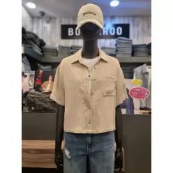 버커루 여성 크링클 루즈핏 크롭 반팔 셔츠 82 B252SH601P
