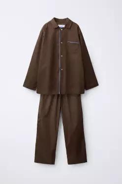 [국내매장] ZARA 여아 6-14세/ 0fr. 파리 x Zara 콘트라스트 파이핑 셔츠 파자마 - 브라운 4442/752/700 55
