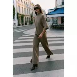 ZARA 자라 BASIC 베이직 PIQUE 피케 TROUSERS 트라우저스 바지 팬츠 - LIGHT 라이트 BROWN 브라운 5067/16