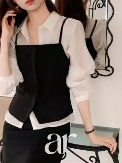 (MADE/브랜드퀄리티/레이어드룩) 헤리덴 레이어드 뷔스티에 가을블라우스 bs8890