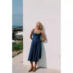 ZARA POPELIN GODET 미디 드레스 - 네이비 블루 3067/235/401
