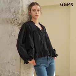 GGPX 48421931GPCBA037D 스퀘어 스모킹 셔링 블라우스 (GPCBA037D)