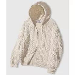 LEMAIN SECOND 2WAY_아란 워셔블 오버핏 케이블 후드 집업 니트 아이보리 YSLMKN05 332316