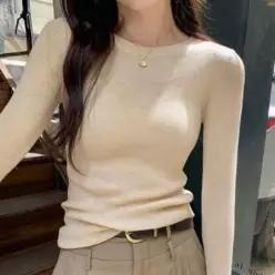 [하프클럽/]여성 골지 라운드 니트 데일리 간절기 가을 긴팔 상의