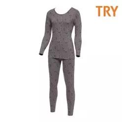 [하프클럽/]여성 TRY 플라워 나염 60수 양면 내복 상하 세트 겨울
