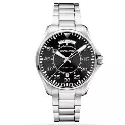 Hamilton 해밀턴 카키 에비에이션 오토 42mm 스테인리스 스틸 블랙 다이얼 남성용 시계 H64615135 713173