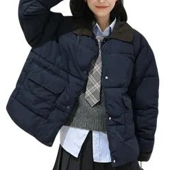 inotenka 다운 재킷 여성 코듀로이 전환 두꺼운 무지 안솜 코트 짧은 길이 방