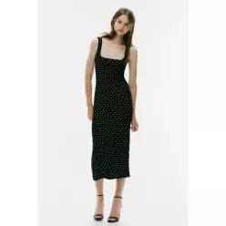 ZARA TEXTURE 텍스쳐D 텍스쳐드 DOT 도트 MID 미드I 미디 DRESS 드레스 원피스 - BLACK 블랙 블랙 / WHITE