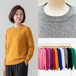 엄마옷 마미소 데일리 니트 봄가을 포인트 자수 라운드넥 스웨터 할머니 빅사이즈 40 70 마담 중년 여성