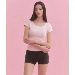 무신사 스탠다드 우먼즈 슬림 스쿱 넥 캡 슬리브 티셔츠 라이트 핑크