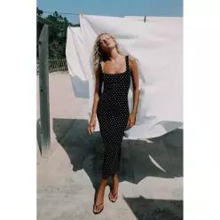ZARA TEXTURE 텍스쳐D 텍스쳐드 DOT 도트 MID 미드I 미디 DRESS 드레스 원피스 - BLACK 블랙 블랙 / WHITE
