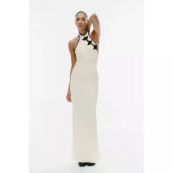 ZARA JACQUARD 자카드 MID 미드I 미디 DRESS 드레스 원피스 FROG FASTENING 패스터닝 - Oyster 오이스터-WH