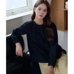 드로우핏 우먼 뮤트 셔링 레이스 코튼 블라우스 [BLACK] 4273952 DFWMSH4301BK