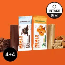 인테이크 밀스 프로틴바 단백질15g 2종 딥초코/바닐라카라멜 (총 8개입)