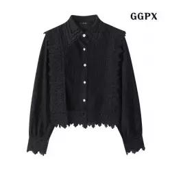 GGPX 정상가 69000원ㅣ플라워 레이스 프릴 카라넥 블라우스 GPCBA028D 447166