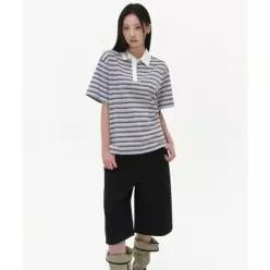 무신사 스탠다드 우먼즈 멀티 스트라이프 반소매 럭비 셔츠 스카이 블루