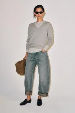 ZARA 엑스트라 소프트 100% 울 브이넥 스웨터 - 블루 그레이 9598/114/819